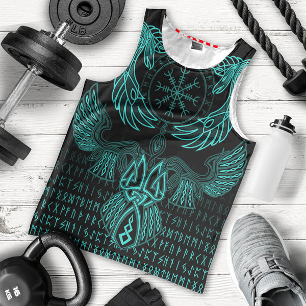 Viking Men's Tank Top Raven Of Odin Cyan