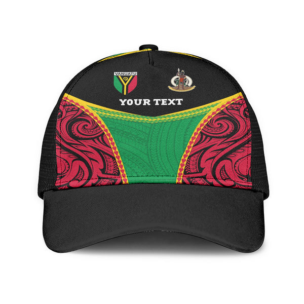 Vanuatu Flag & Coat Of Arms Mesh Back Cap Black Style