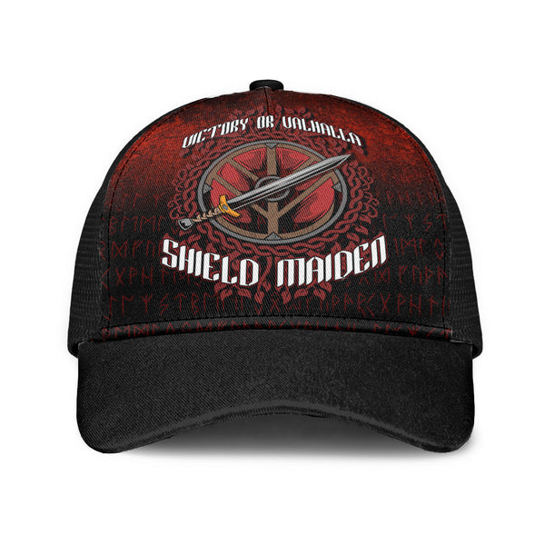 Viking Mesh Back Cap Victory Or Valhalla Shield Maiden Style Ver02