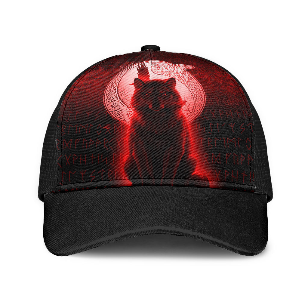 Viking Mesh Back Cap Fenrir Viking Wolf Red Version