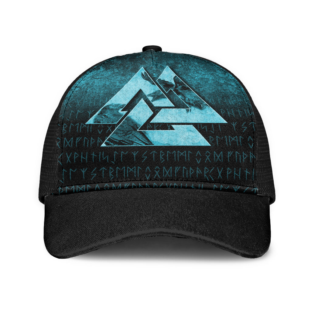 Viking Mesh Back Cap Huginn Muninn Ravens From Odin Viking Cyan Version