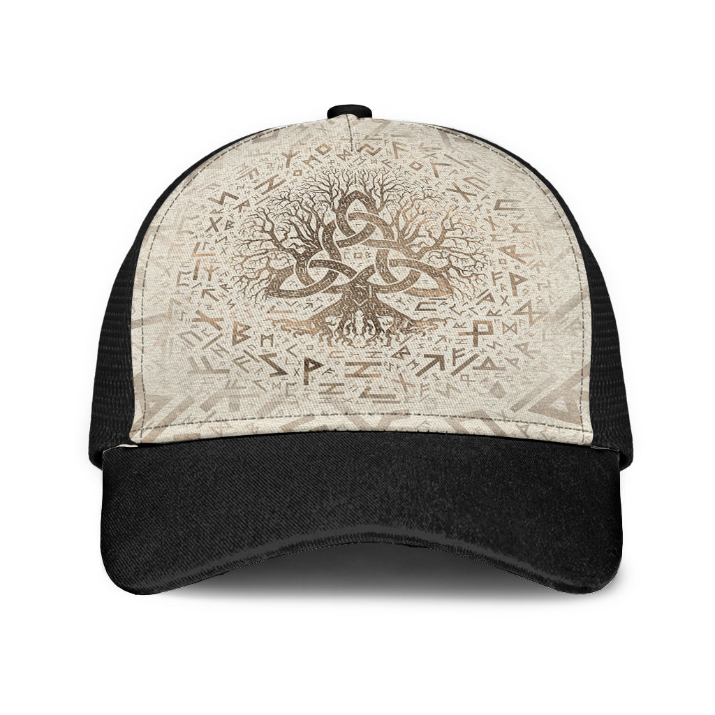 Viking Mesh Back Cap Tree Of Life With Triquetra And Futhark Pastel Gold