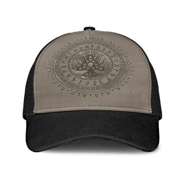 Viking Mesh Back Cap Tree Of Life With Triquetra Beige