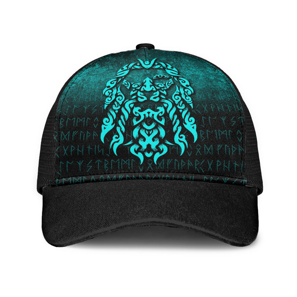 Viking Mesh Back Cap Viking God Odin Allfather In Asgard Raven God Cyan Version