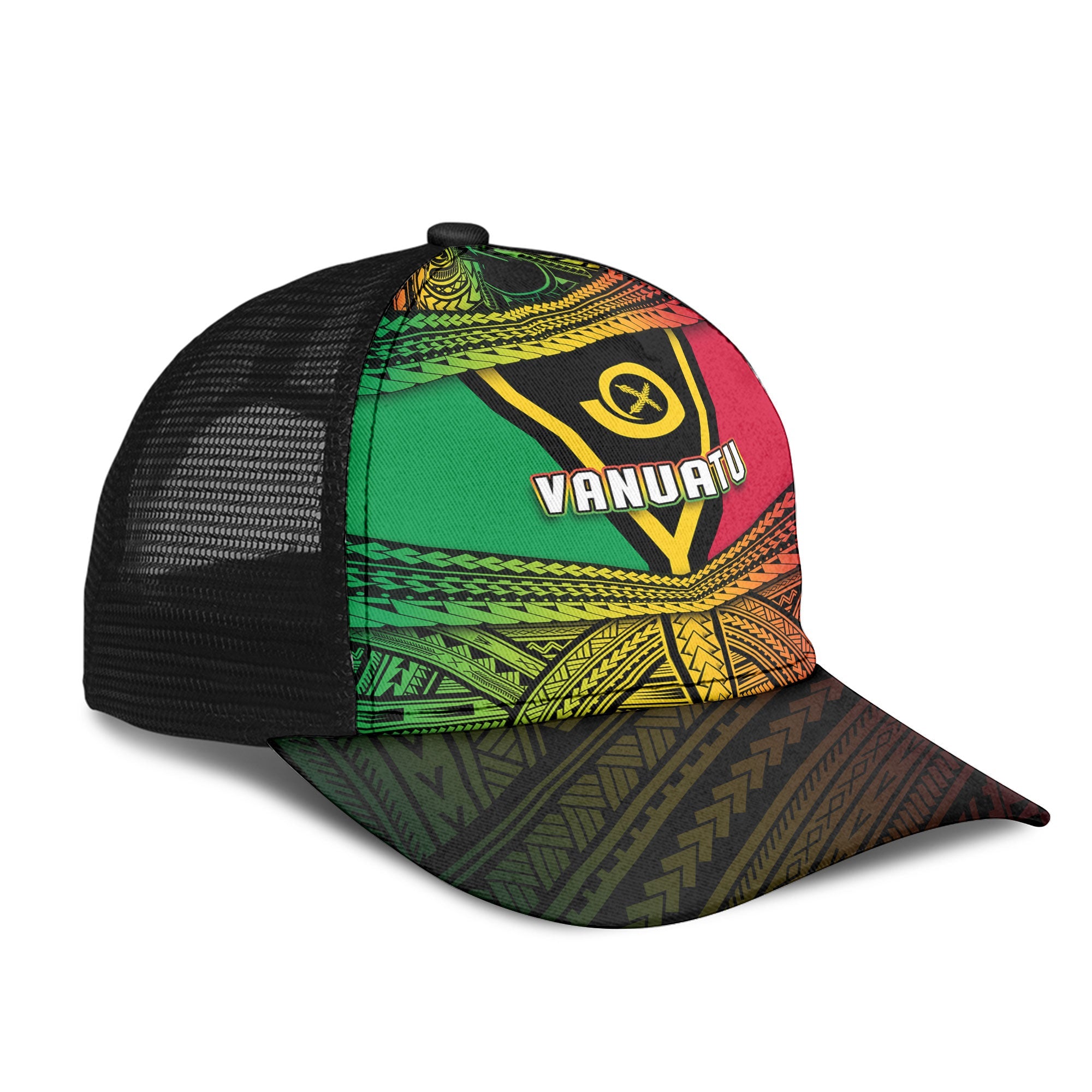 Vanuatu Flag & Coat Of Arms Mesh Back Cap Reggae Style