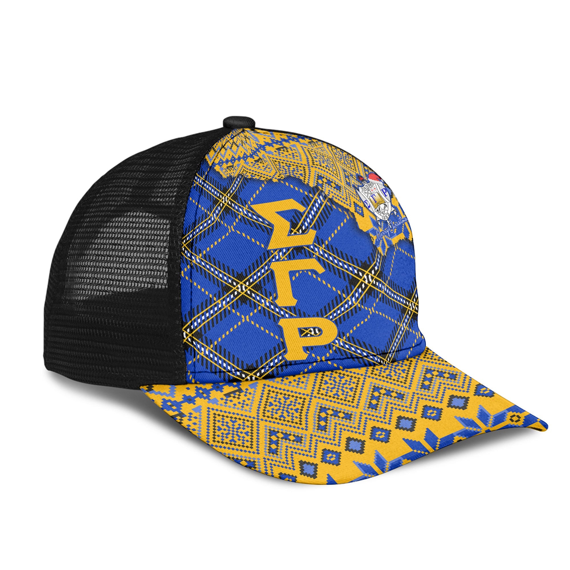 Sorority Cap - Christmas Sigma Gamma Rho Girl Mesh Back Cap Plaid Background Style