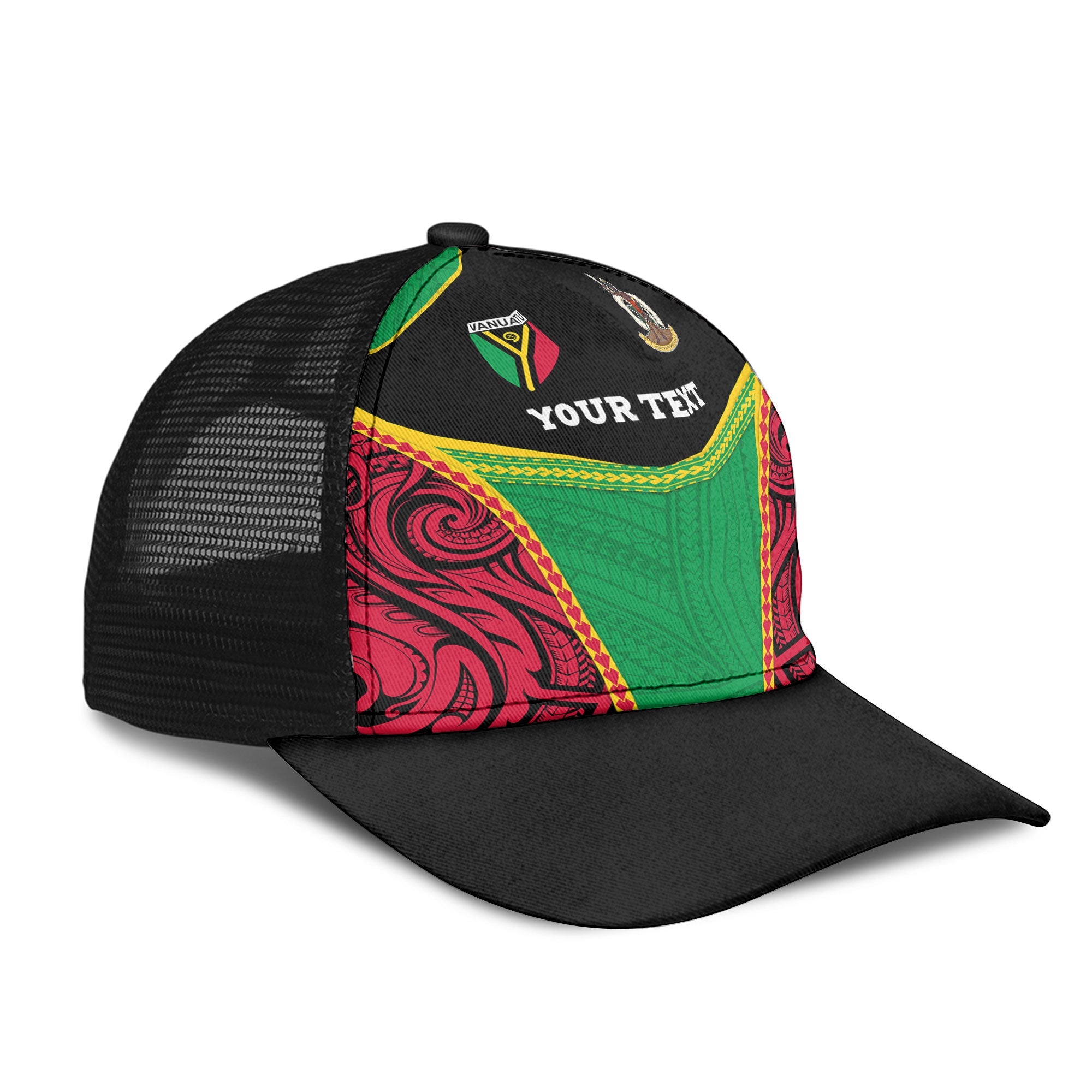 Vanuatu Flag & Coat Of Arms Mesh Back Cap Black Style