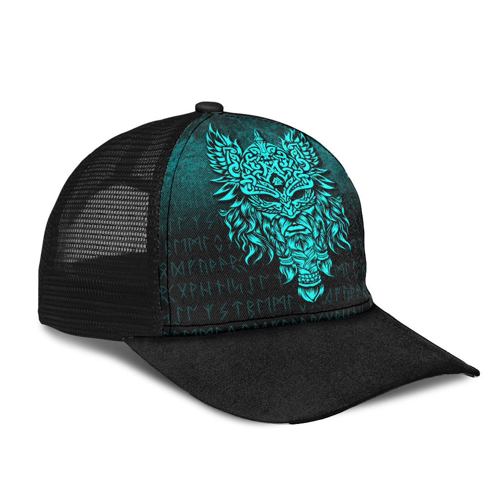 Viking Mesh Back Cap Odin The Allfather Asgard God And Chief Of Aesir Cyan Version