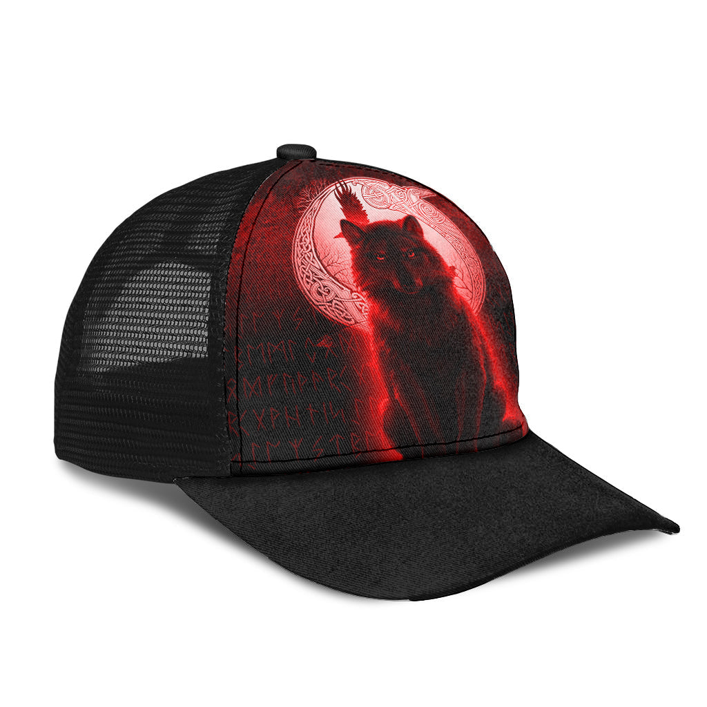 Viking Mesh Back Cap Fenrir Viking Wolf Red Version