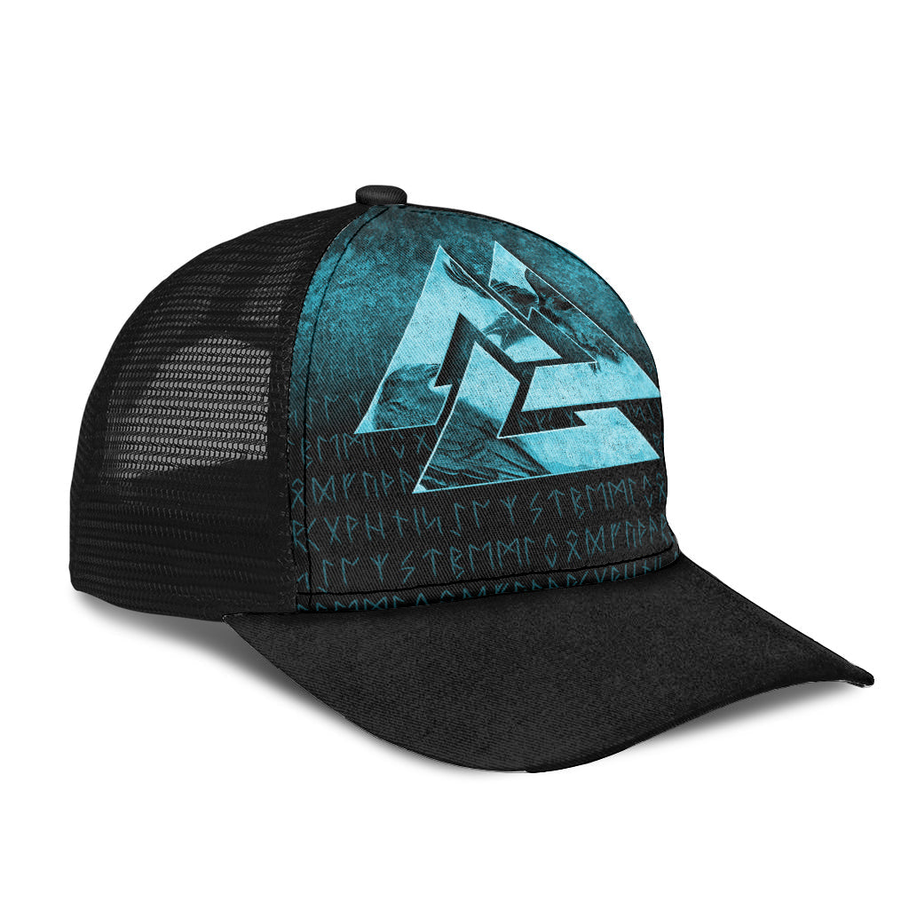 Viking Mesh Back Cap Huginn Muninn Ravens From Odin Viking Cyan Version