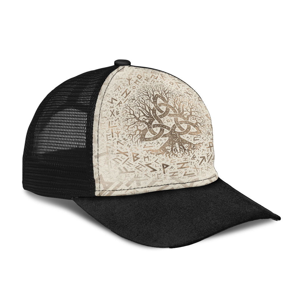 Viking Mesh Back Cap Tree Of Life With Triquetra And Futhark Pastel Gold