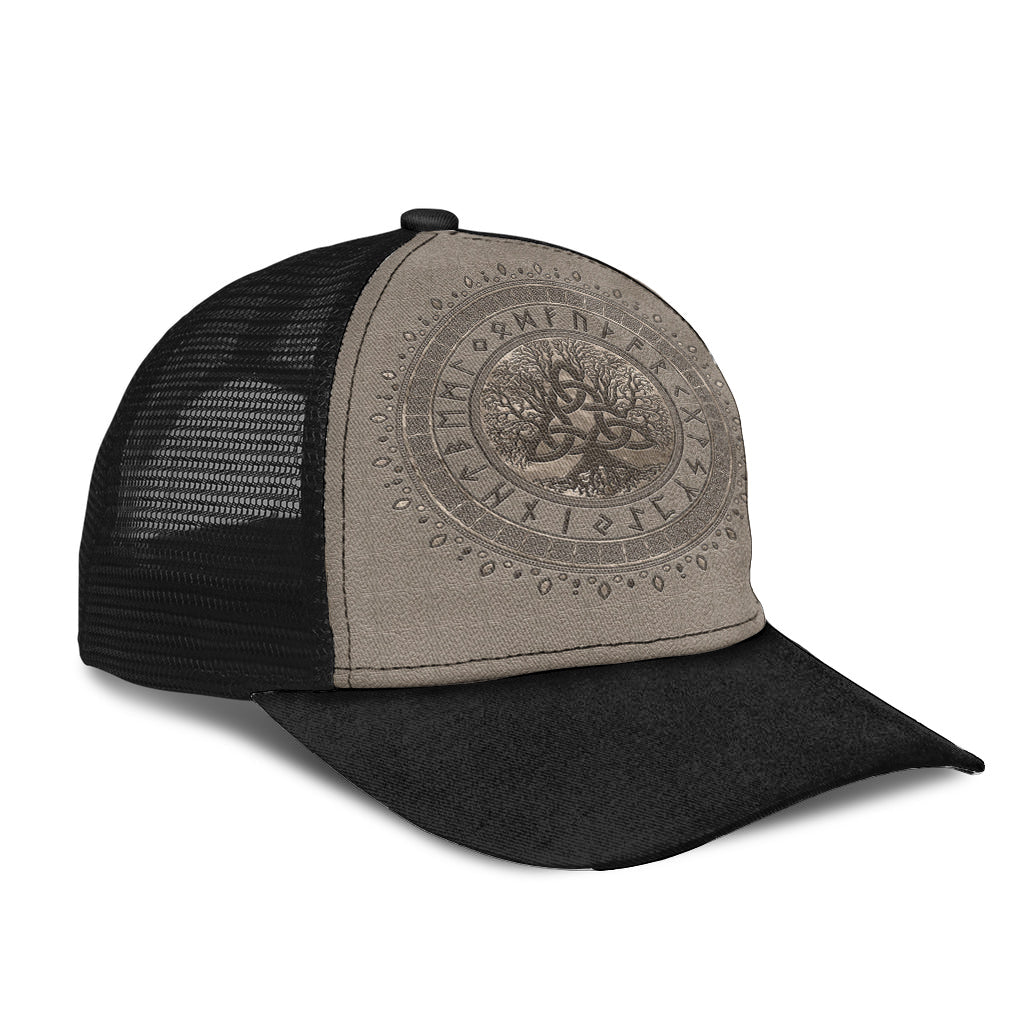 Viking Mesh Back Cap Tree Of Life With Triquetra Beige