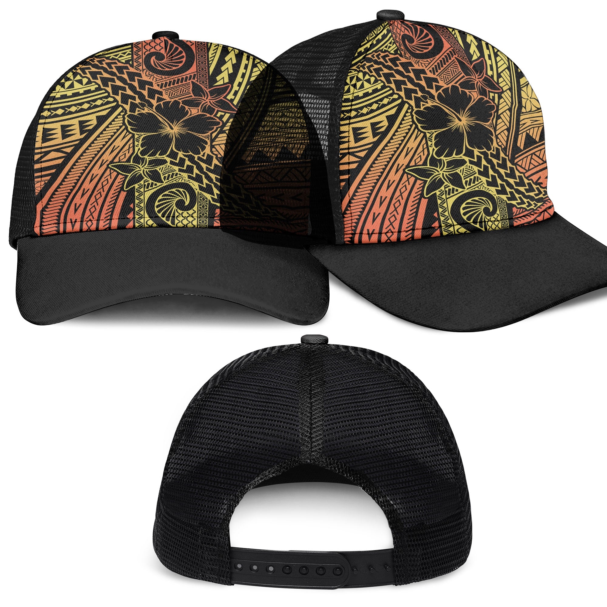 Hawaiian Reggae Mesh Back Cap Polynesian Hibiscus Style