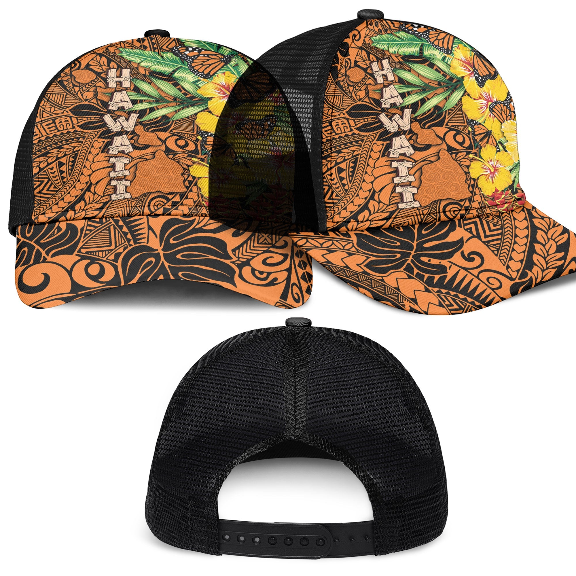 Hawaii Mesh Back Cap Kamehameha Butterfly Tropical Style