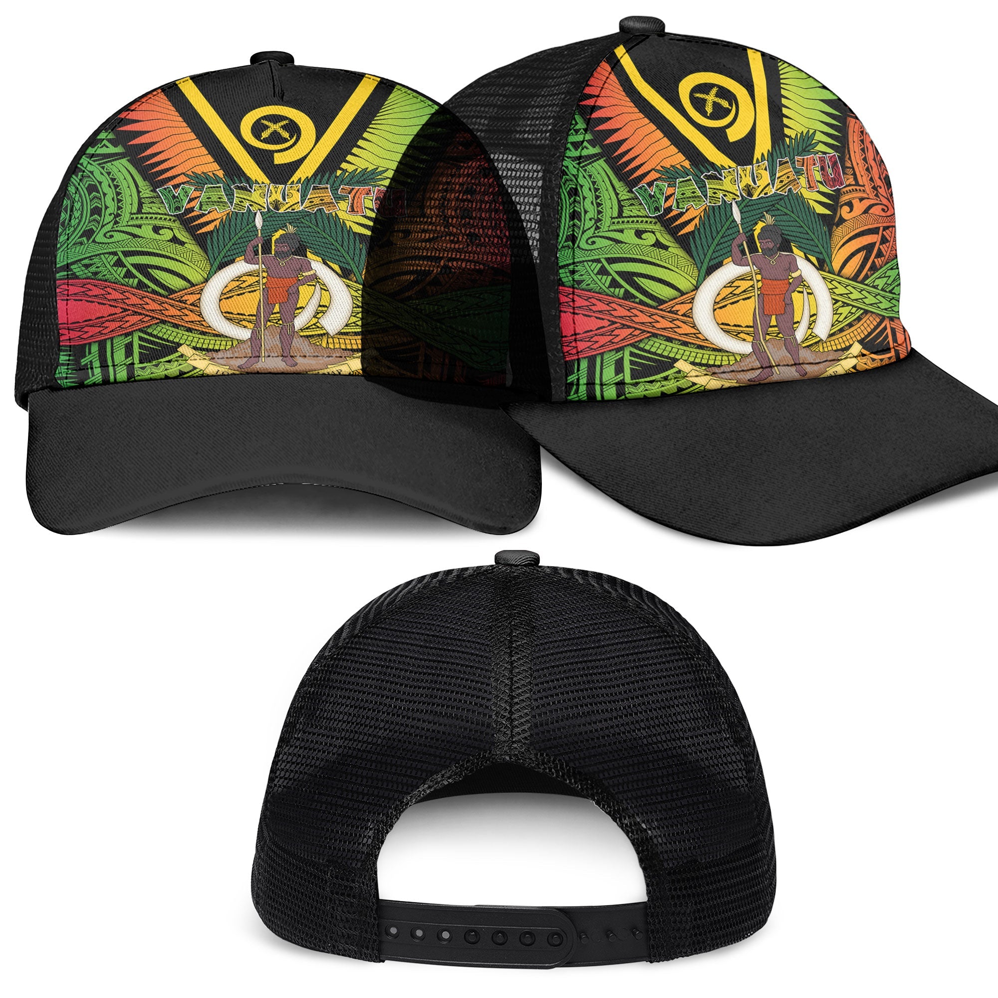 Vanuatu Mesh Back Cap Coat Of Arms Reggae Style