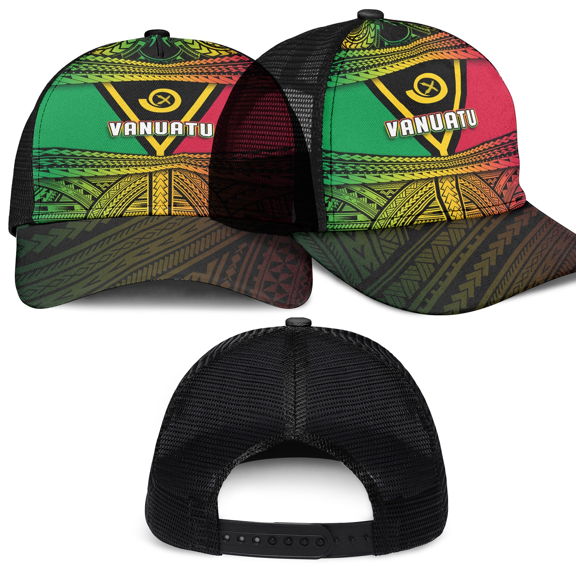 Vanuatu Flag & Coat Of Arms Mesh Back Cap Reggae Style