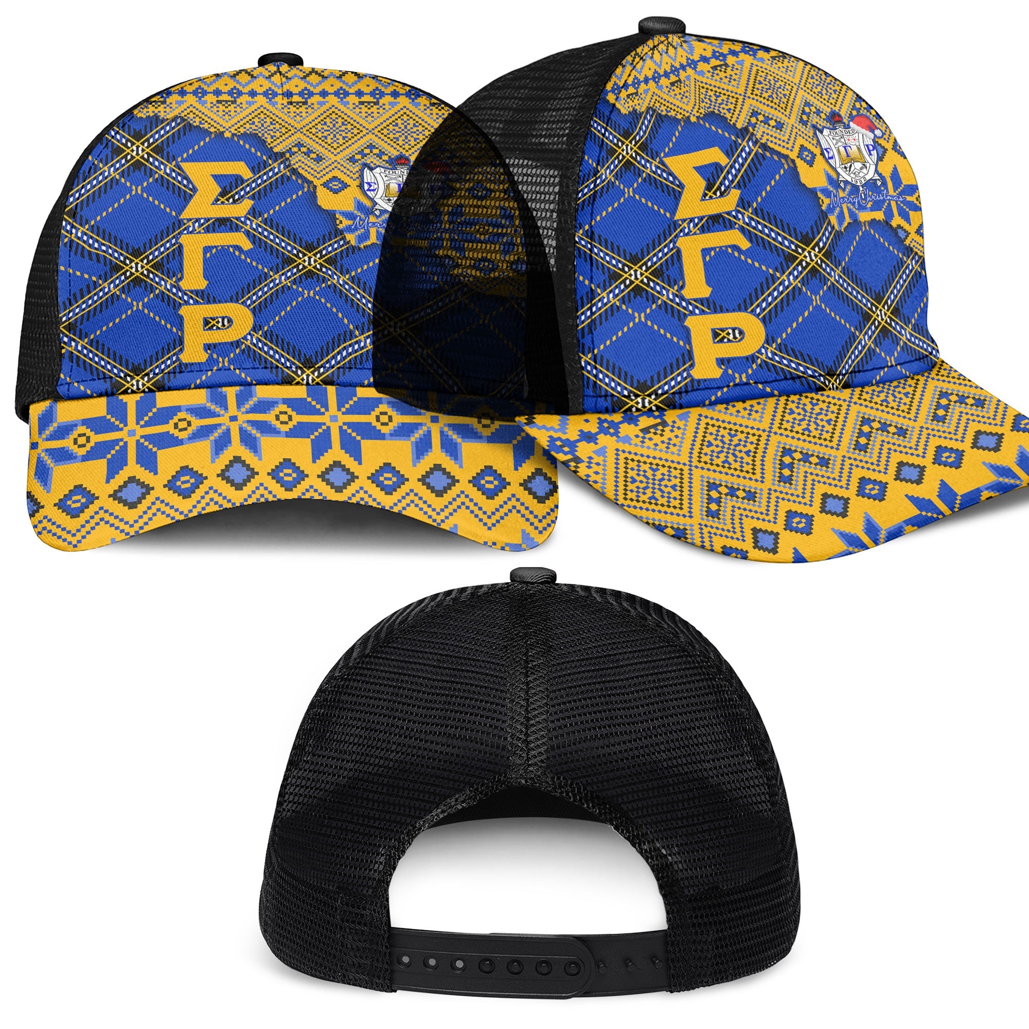 Sorority Cap - Christmas Sigma Gamma Rho Girl Mesh Back Cap Plaid Background Style