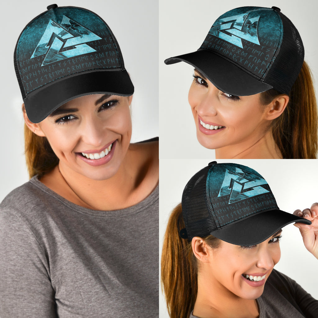 Viking Mesh Back Cap Huginn Muninn Ravens From Odin Viking Cyan Version