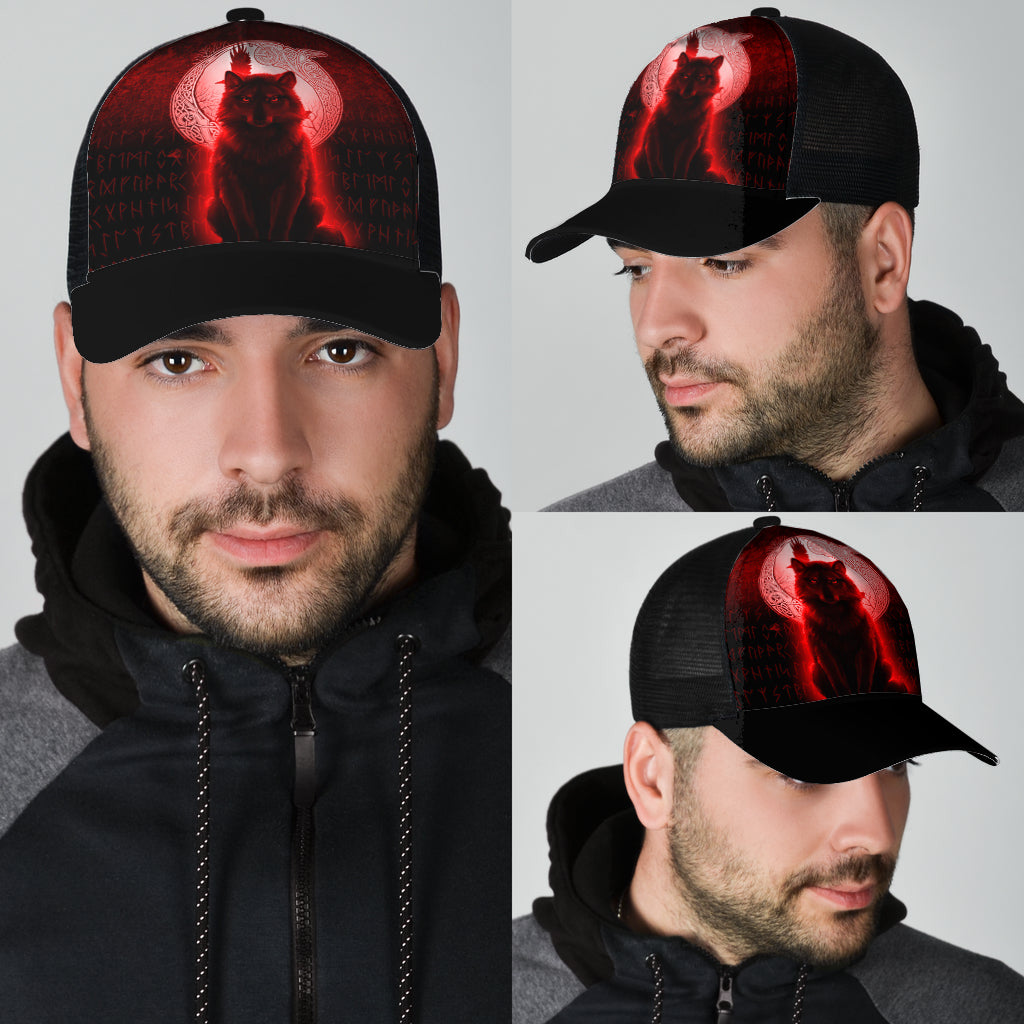 Viking Mesh Back Cap Fenrir Viking Wolf Red Version