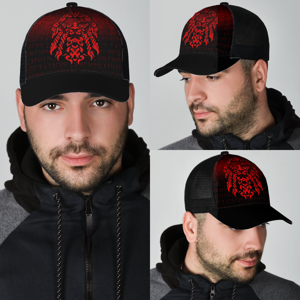 Viking Mesh Back Cap Viking God Odin Allfather In Asgard Raven God Red Version