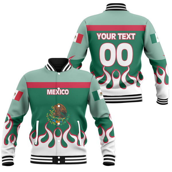 Mexico Baseball Jacket Flag & Coat Of Arms Fire Hockey Style