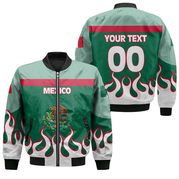 Mexico Bomber Jacket Flag & Coat Of Arms Fire Hockey Style