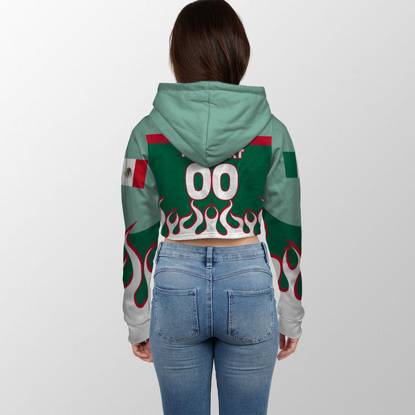 Mexico Crop Hoodie Flag & Coat Of Arms Fire Hockey Style