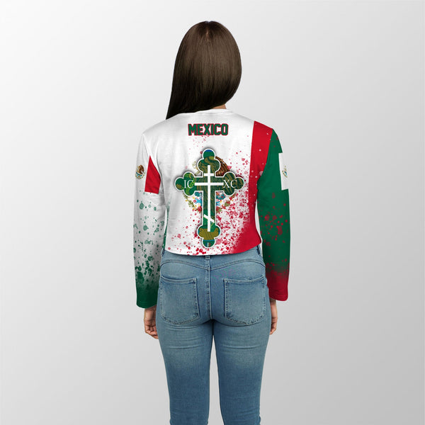 Mexico Crop Top Long TShirt Flag & Coat Of Arms Orthodox Style