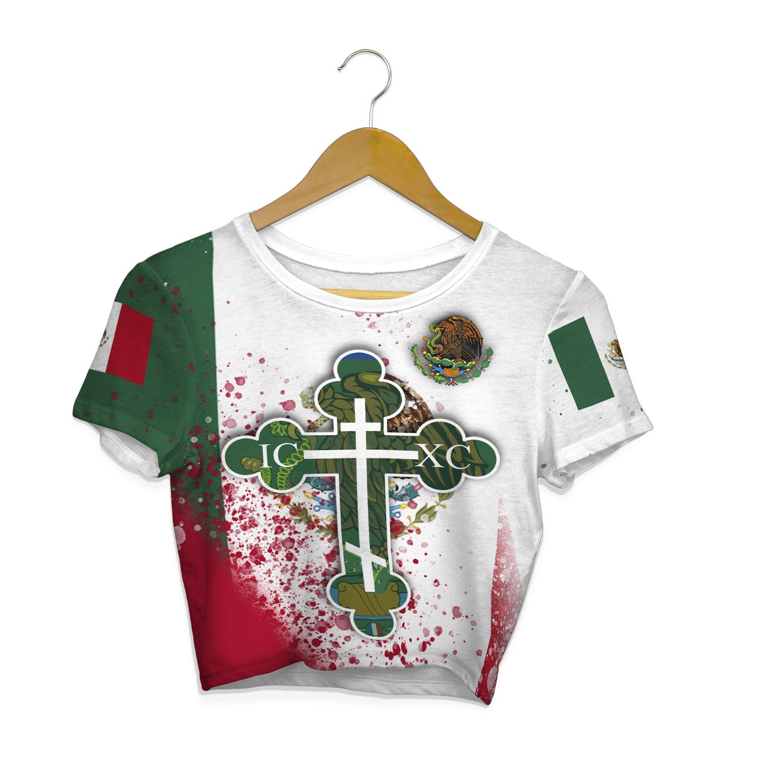 Mexico Crop Top T Shirt Flag & Coat Of Arms Orthodox Style