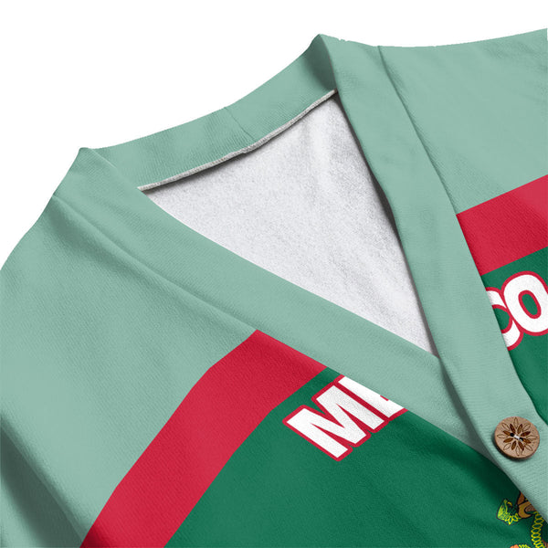 Mexico Fleece Cardigan Flag & Coat Of Arms Fire Hockey Style