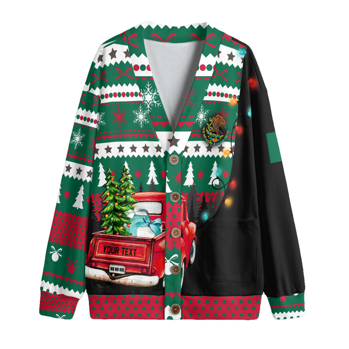 Mexico Fleece Cardigan Coat Of Arms Christmas Style