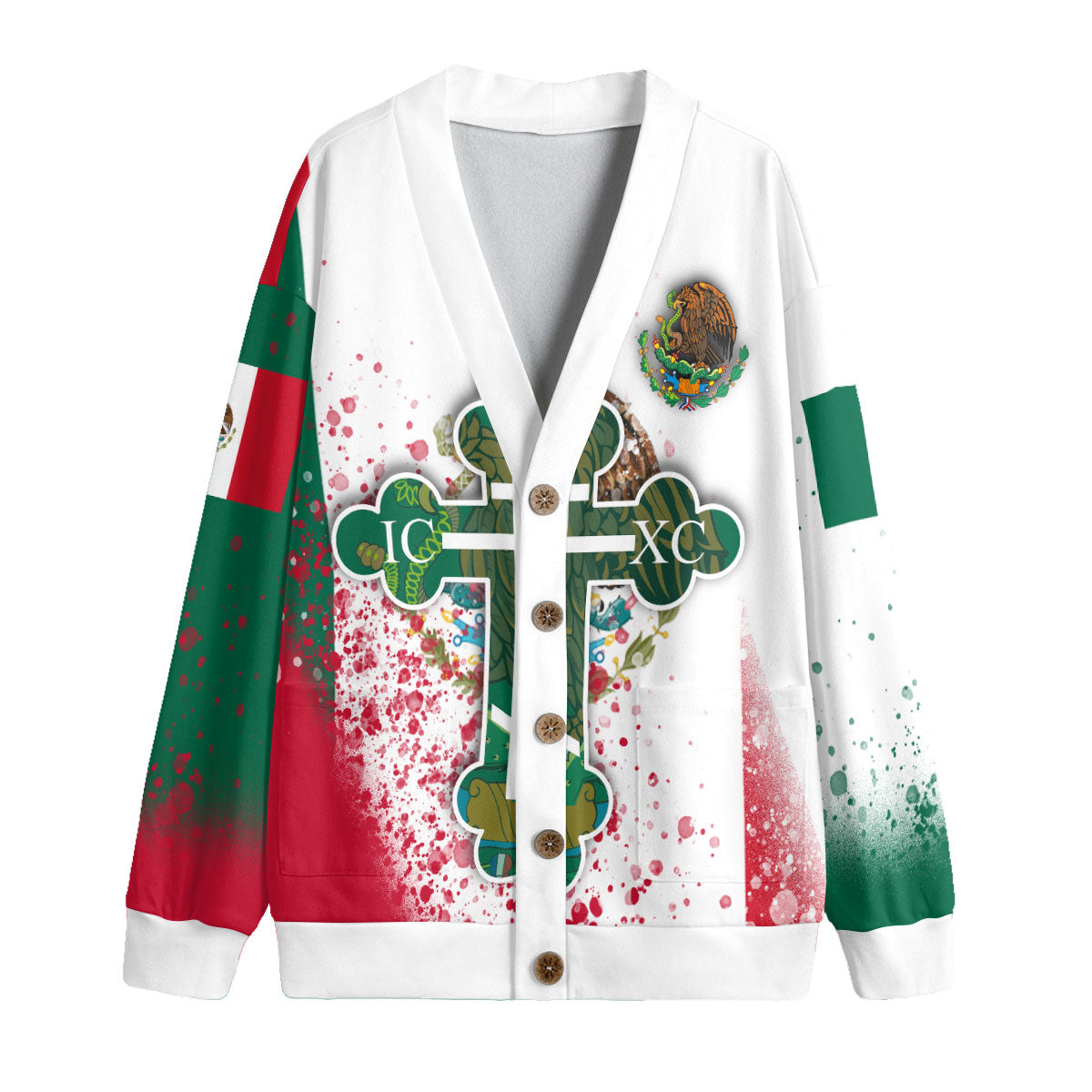 Mexico Fleece Cardigan Flag & Coat Of Arms Orthodox Style