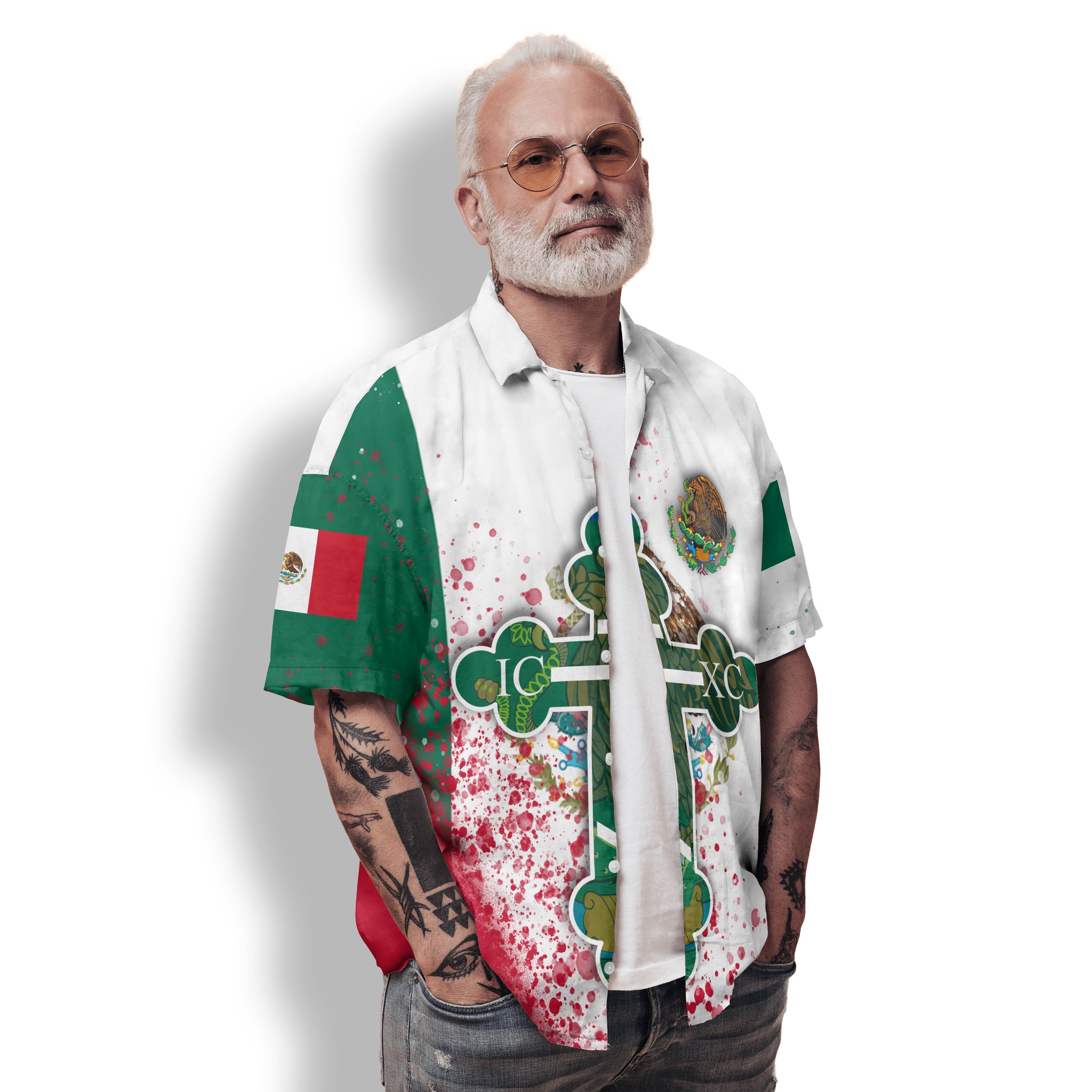 Mexico Hawaiian Shirt Flag & Coat Of Arms Orthodox Style