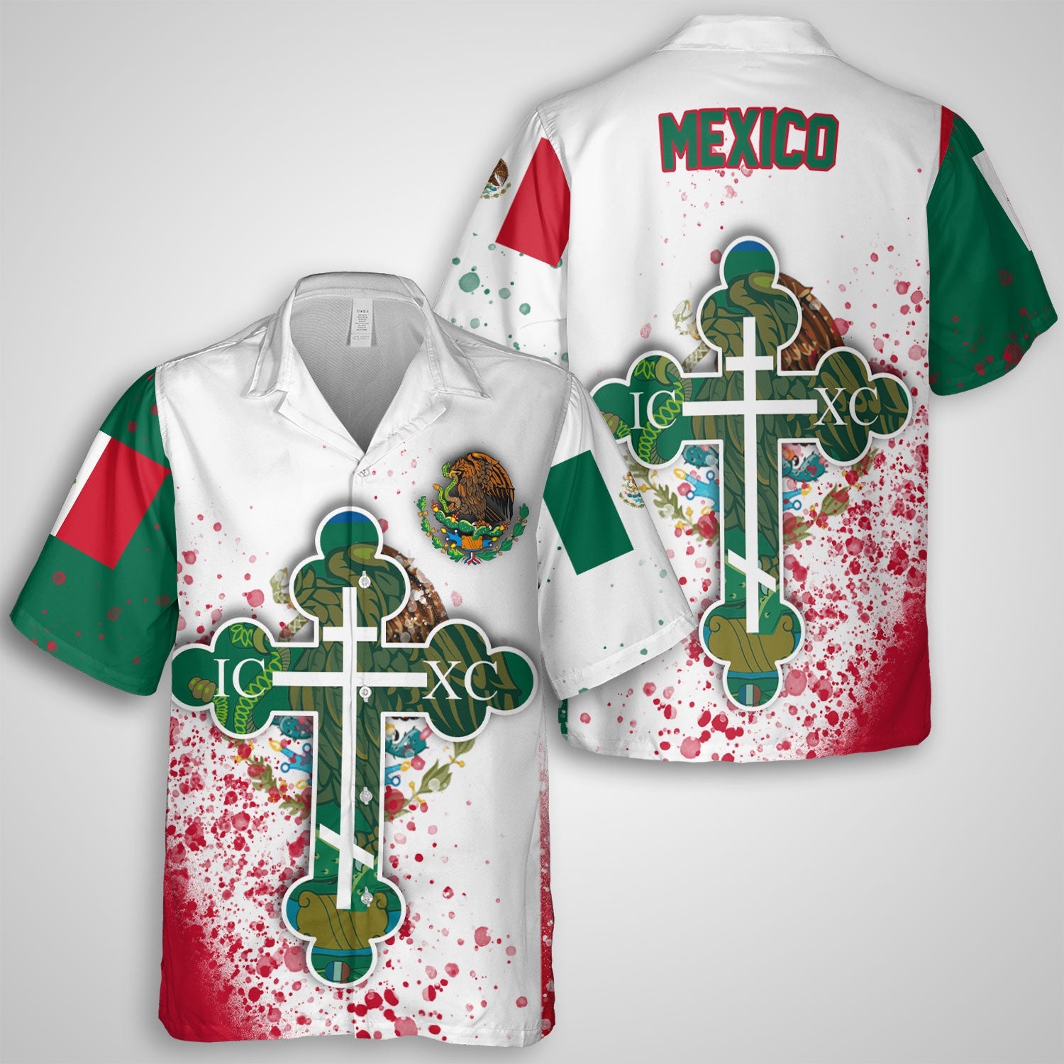 Mexico Hawaiian Shirt Flag & Coat Of Arms Orthodox Style