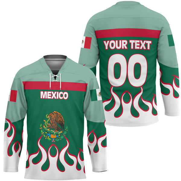 Mexico Hockey Jersey Flag & Coat Of Arms Fire Hockey Style