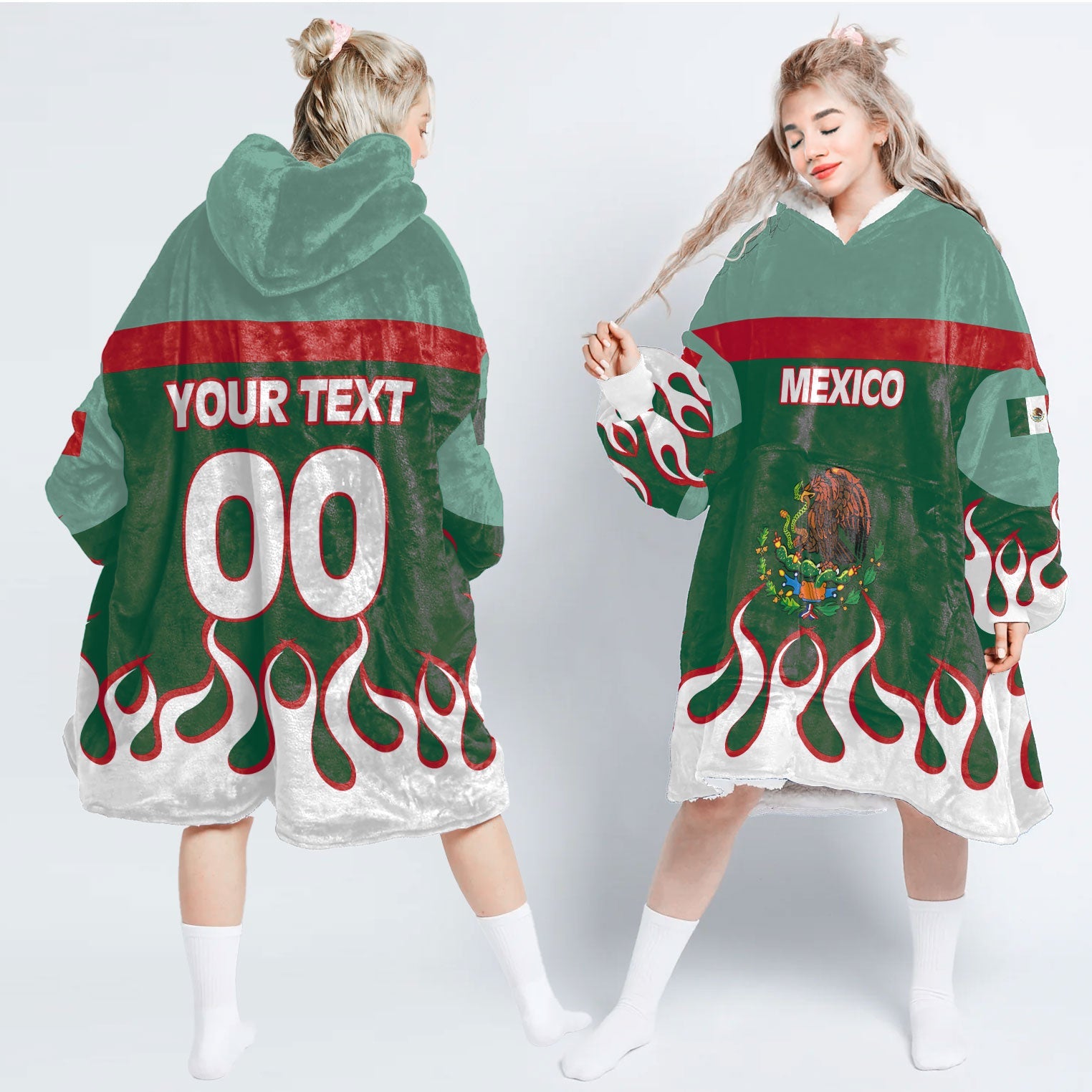 Mexico Snug Hoodie Flag & Coat Of Arms Fire Hockey Style