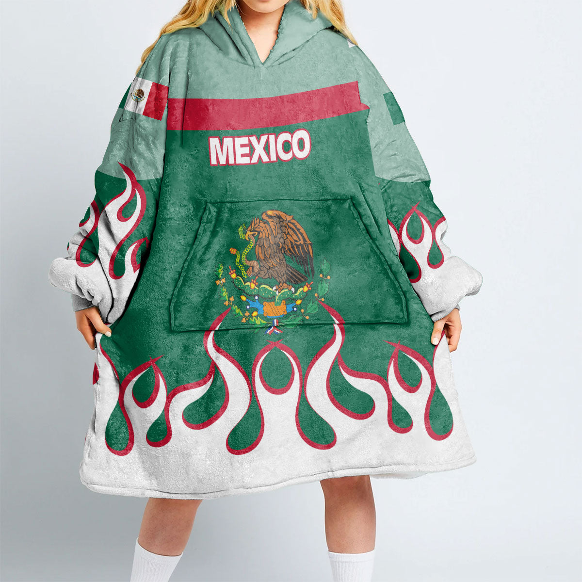 Mexico Snug Hoodie Flag & Coat Of Arms Fire Hockey Style