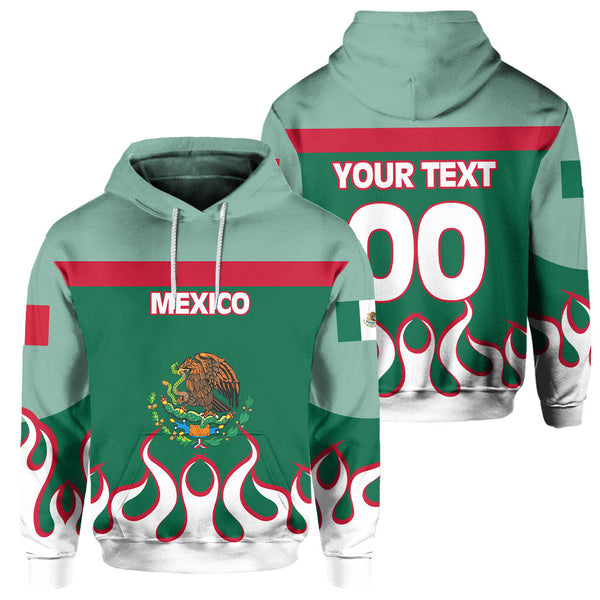 Mexico Hoodie Flag & Coat Of Arms Fire Hockey Style