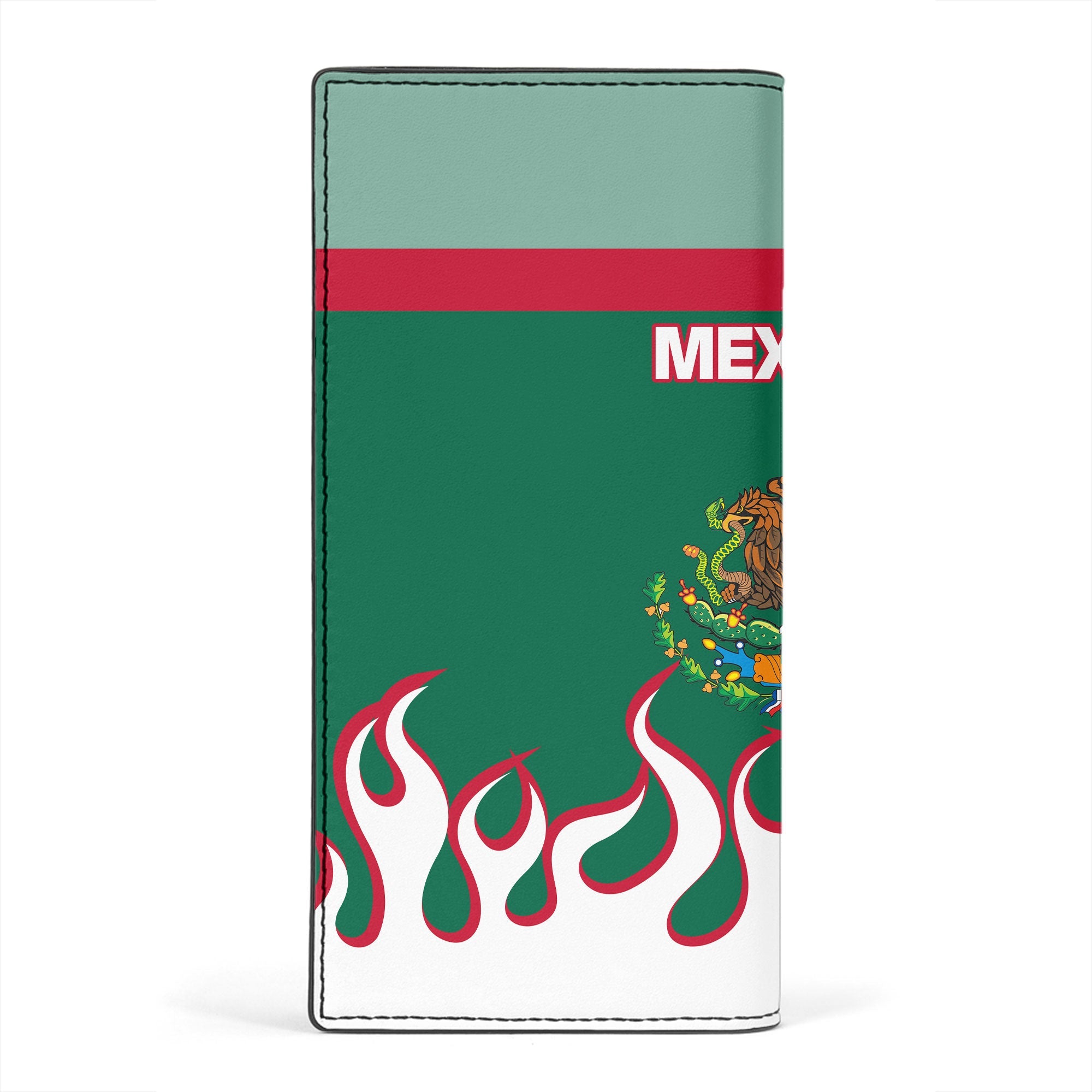 Mexico Leather Wallet Flag & Coat Of Arms Fire Hockey Style