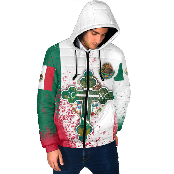 Mexico Men Hooded Padded Jacket Flag & Coat Of Arms Orthodox Style