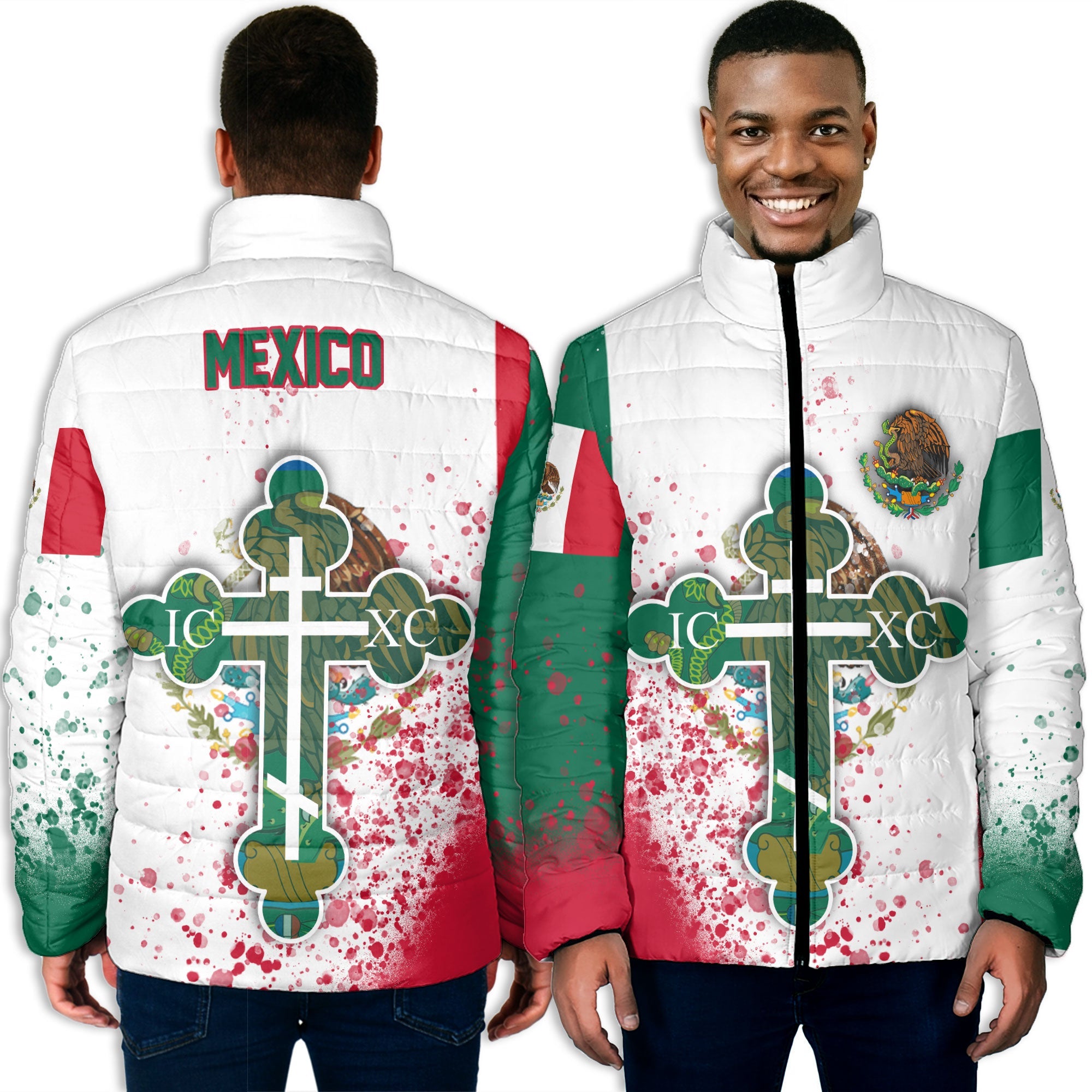 Mexico Men Padded Jacket Flag & Coat Of Arms Orthodox Style