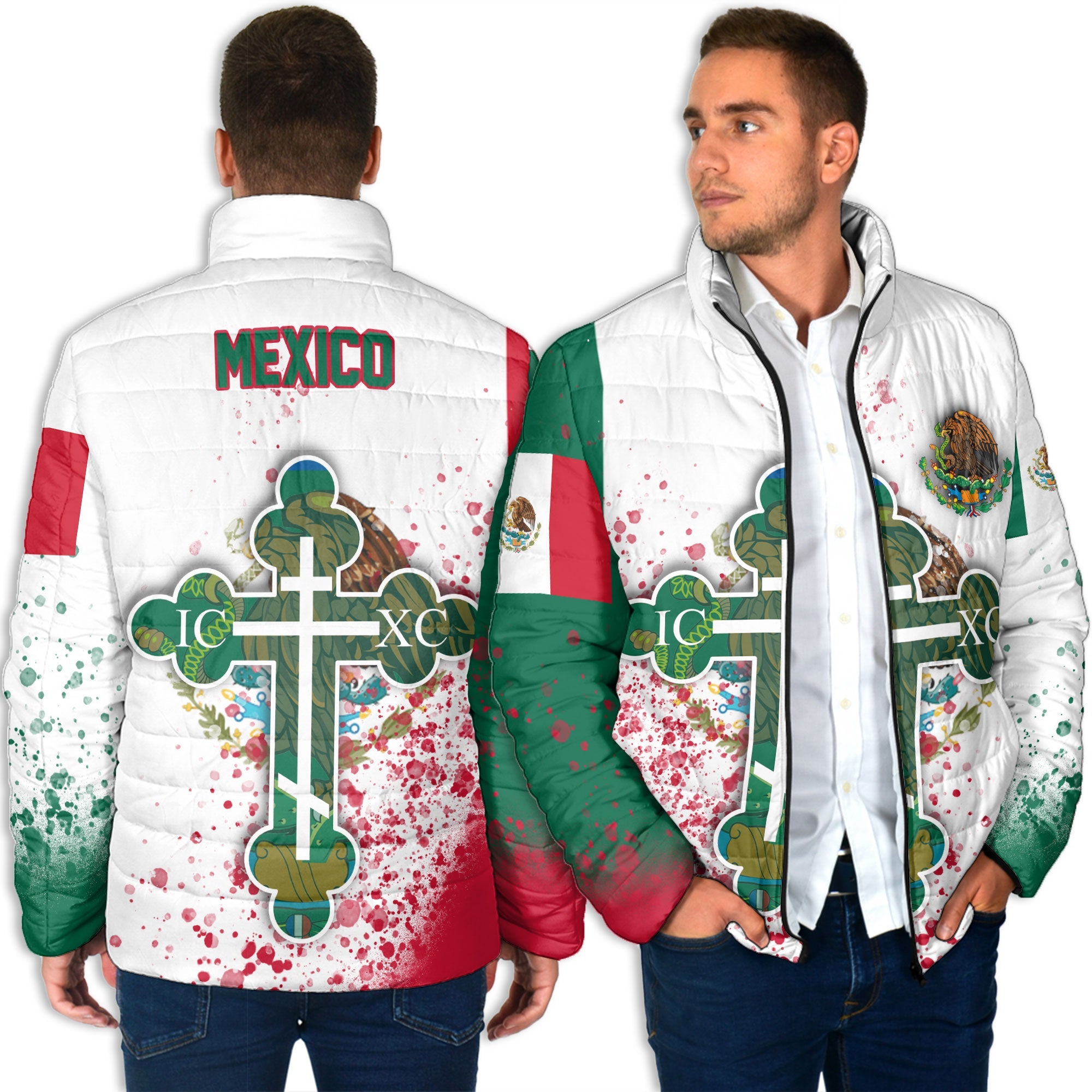 Mexico Men Padded Jacket Flag & Coat Of Arms Orthodox Style