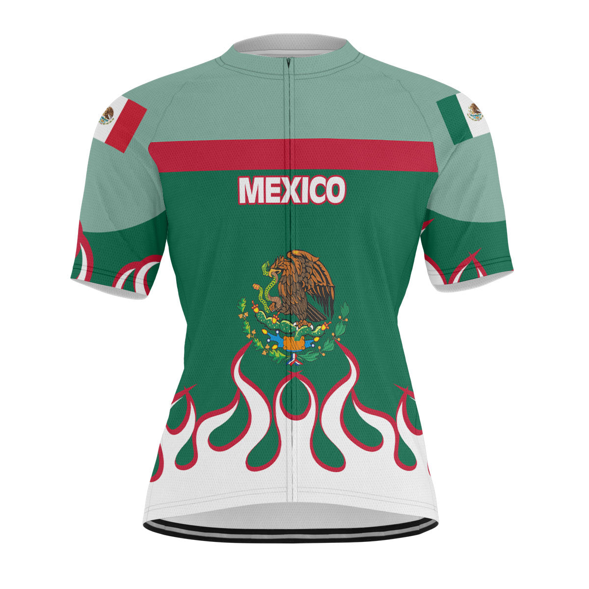 Mexico Men's Cycling Jersey Flag & Coat Of Arms Fire Hockey Style