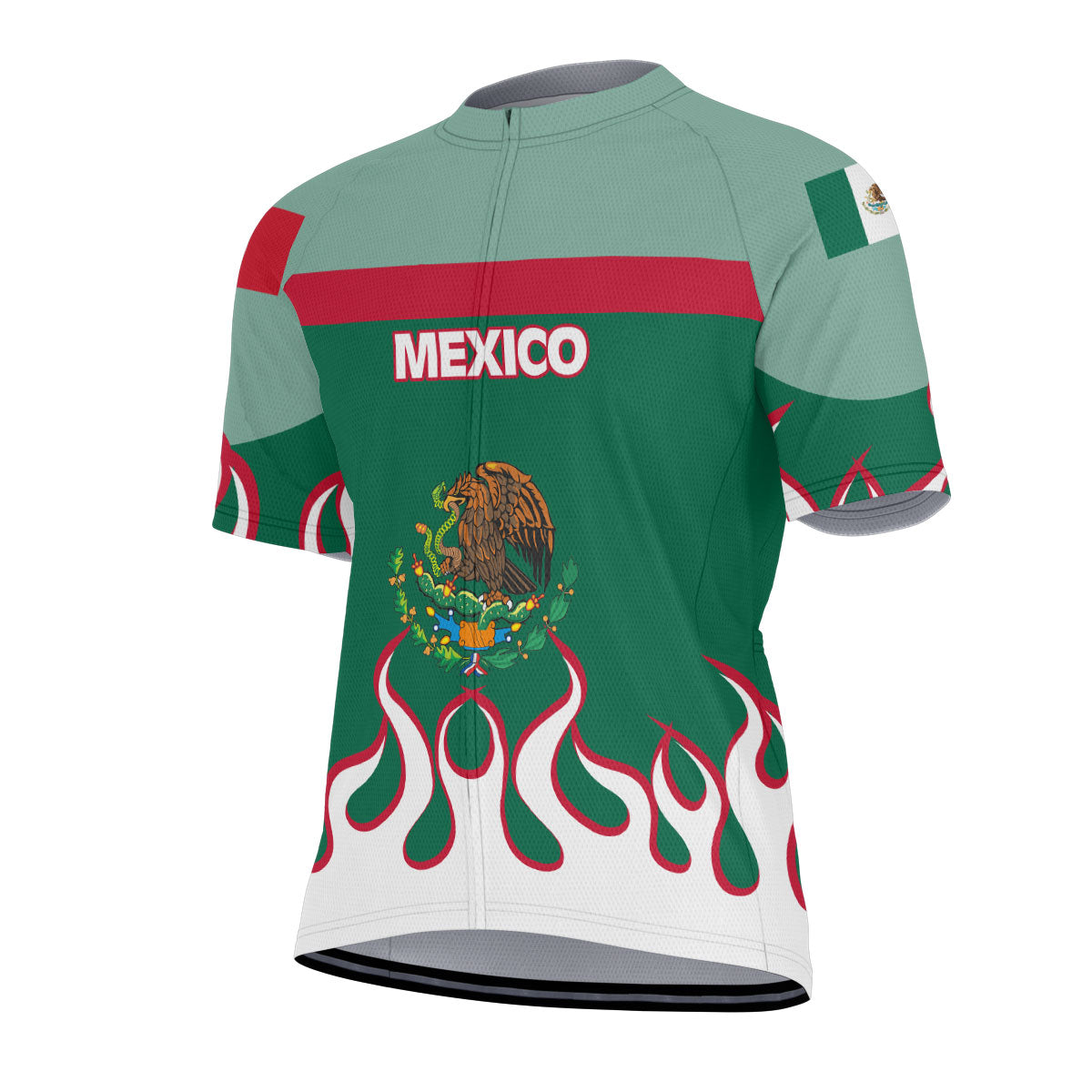 Mexico Men's Cycling Jersey Flag & Coat Of Arms Fire Hockey Style