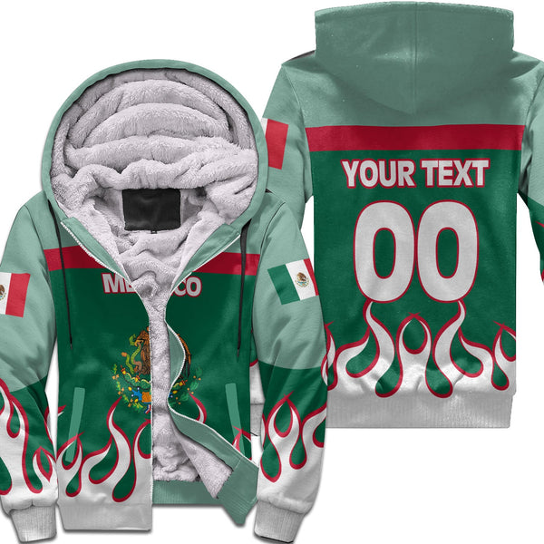 Mexico Sherpa Hoodie Flag & Coat Of Arms Fire Hockey Style