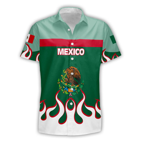 Mexico Short Sleeve Shirt Flag & Coat Of Arms Fire Hockey Style