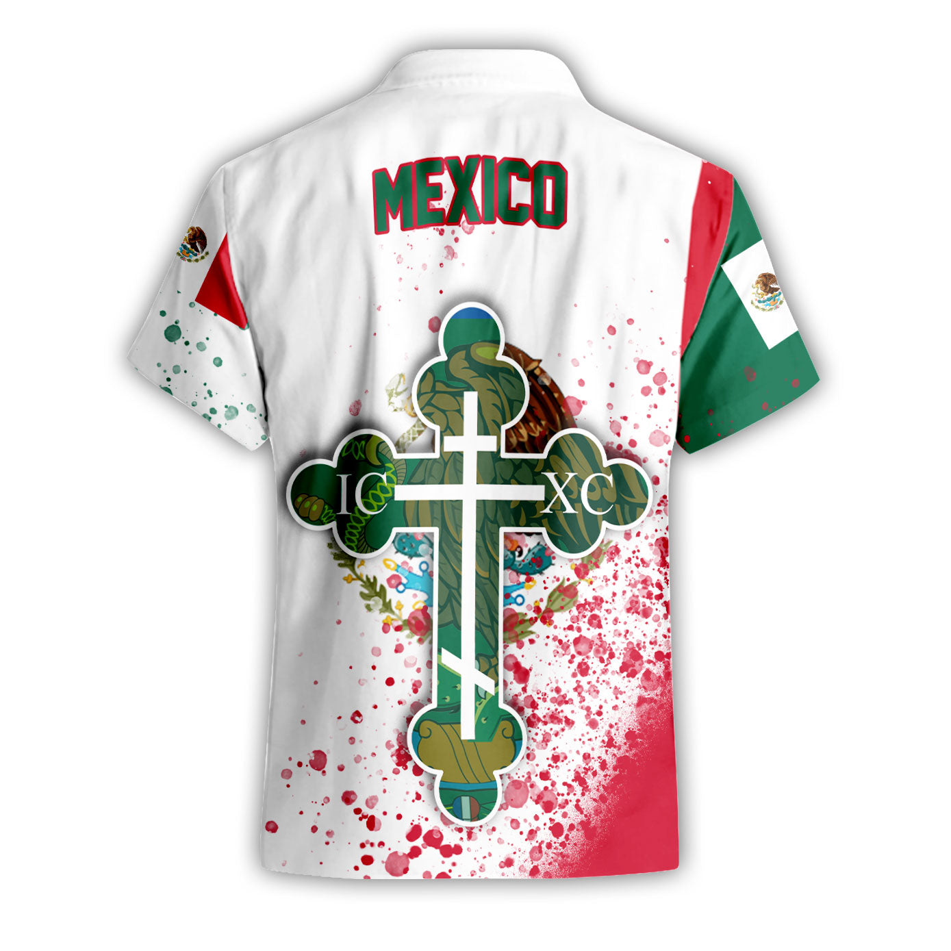 Mexico Short Sleeve Shirt Flag & Coat Of Arms Orthodox Style