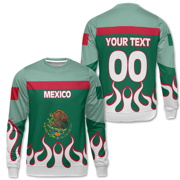 Mexico Sweatshirt Flag & Coat Of Arms Fire Hockey Style