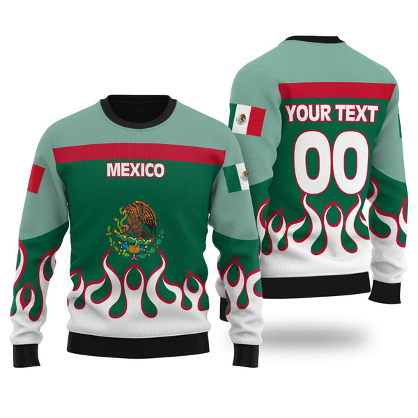 Mexico Ugly Sweater Flag & Coat Of Arms Fire Hockey Style