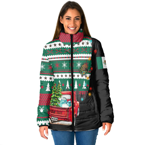 Mexico Women Padded Jacket Coat Of Arms Christmas Style